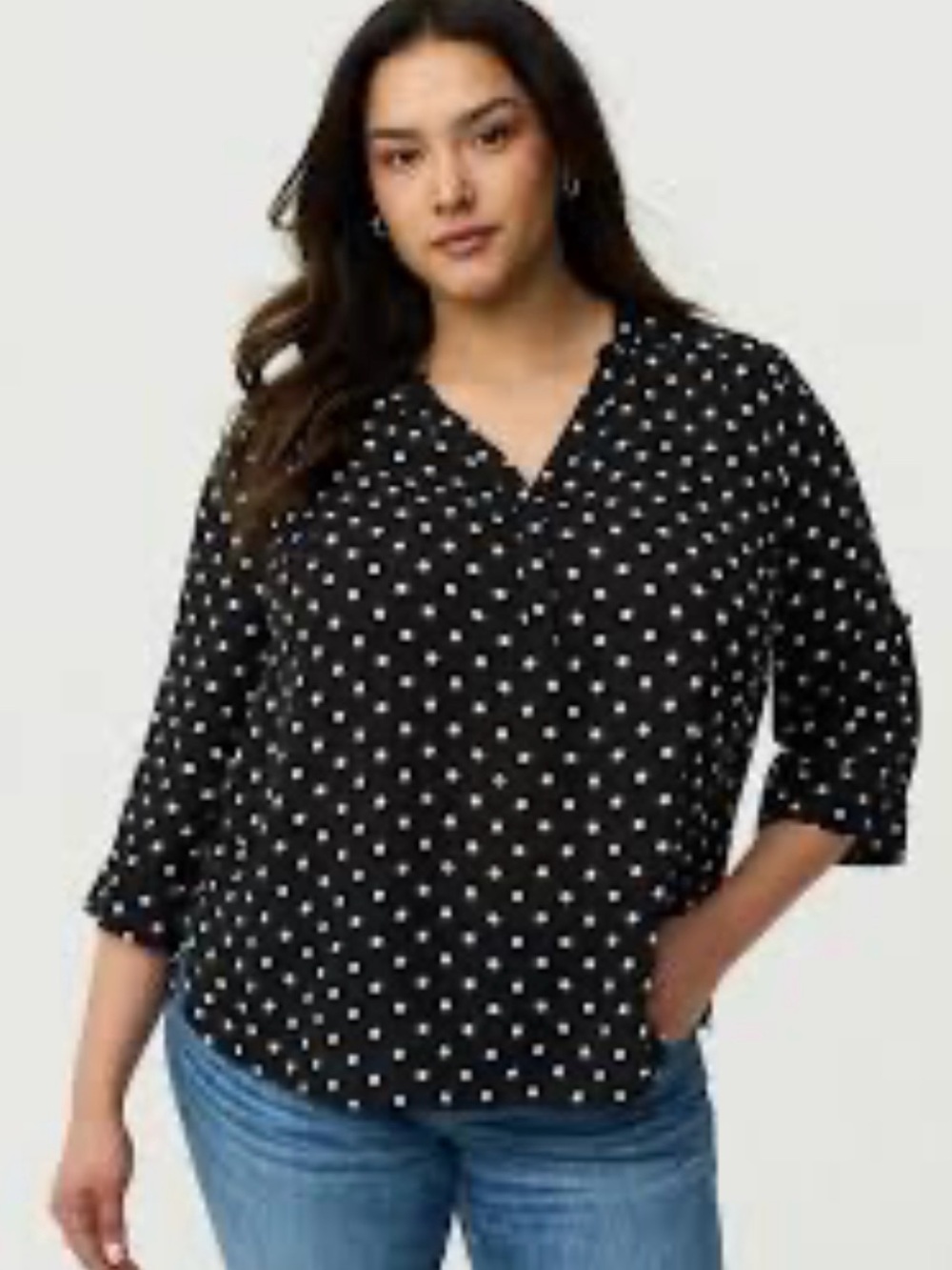 Beacon Black Polka Dot V-Neck Blouse for Work Size 2X